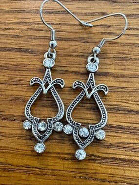 Silver-Tone Filigree Drop Earrings with Crystal Accents